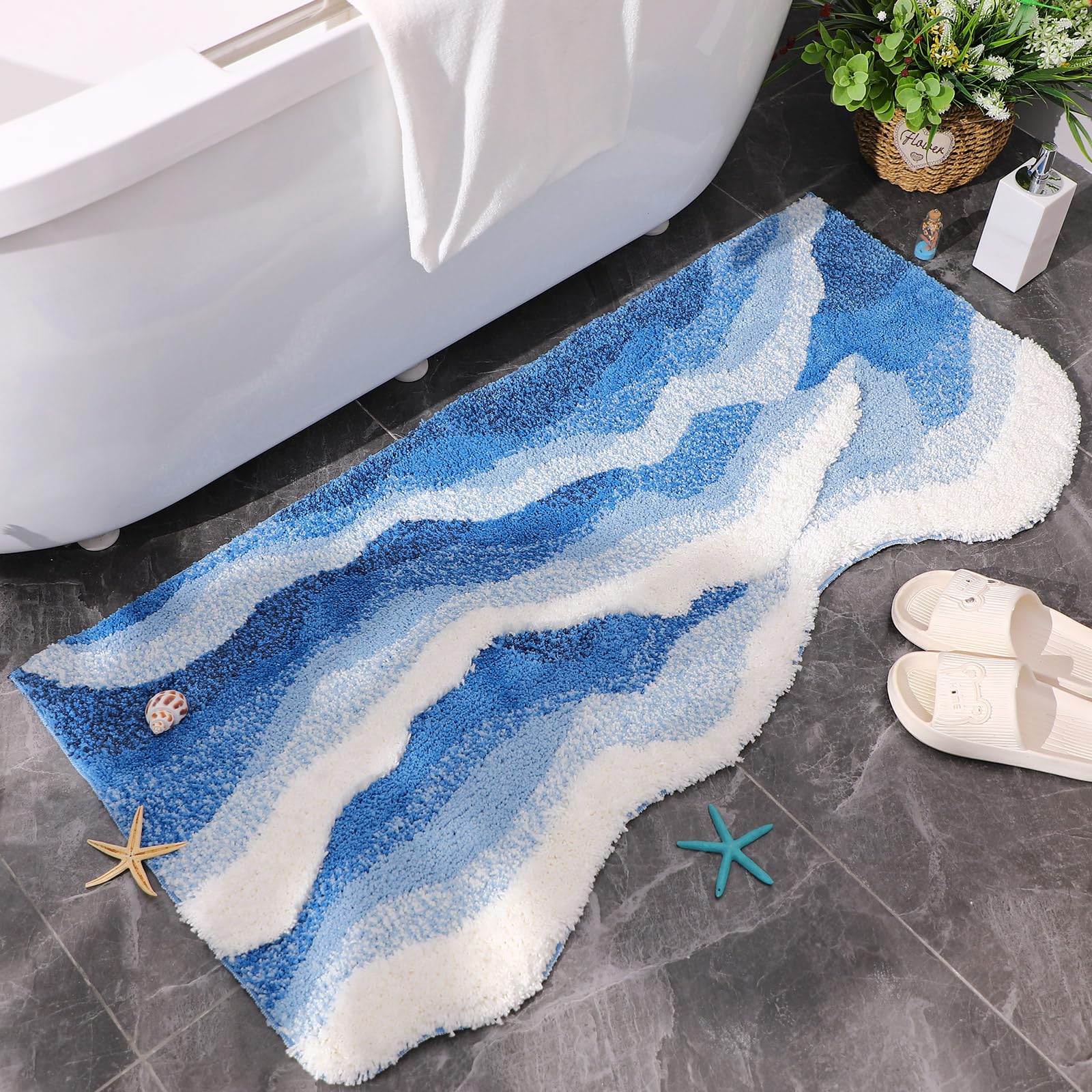 Amazon.com: Tinideya Blue Ocean Waves Rug 47 x 24 Inch 3D Bathroom